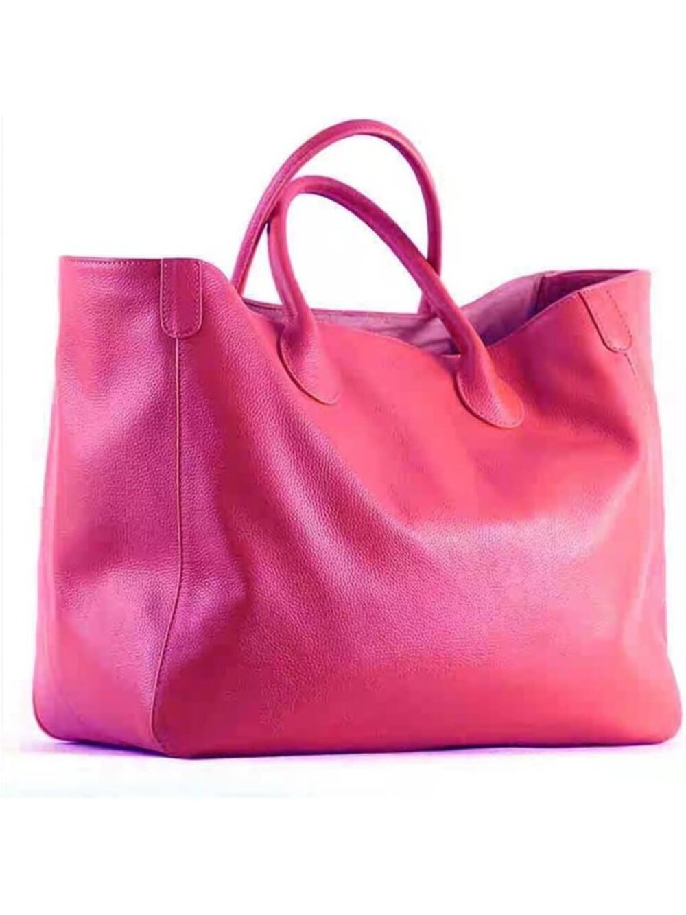 Spacious Pink Leather Tote Bag for Women, Stylish Handbag with Interior Pockets